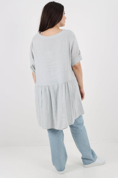 Front Pockets Dip Hem Linen Tunic Top - Lashra Fashion