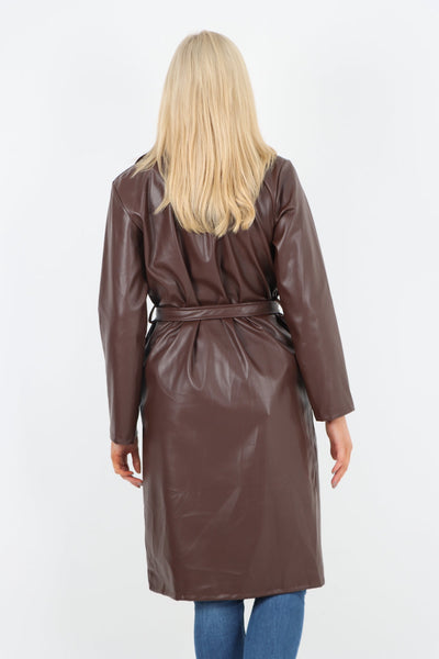 PU Faux Leather Longline Waterfall Coat