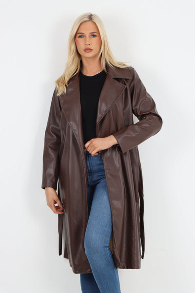 PU Faux Leather Longline Waterfall Coat