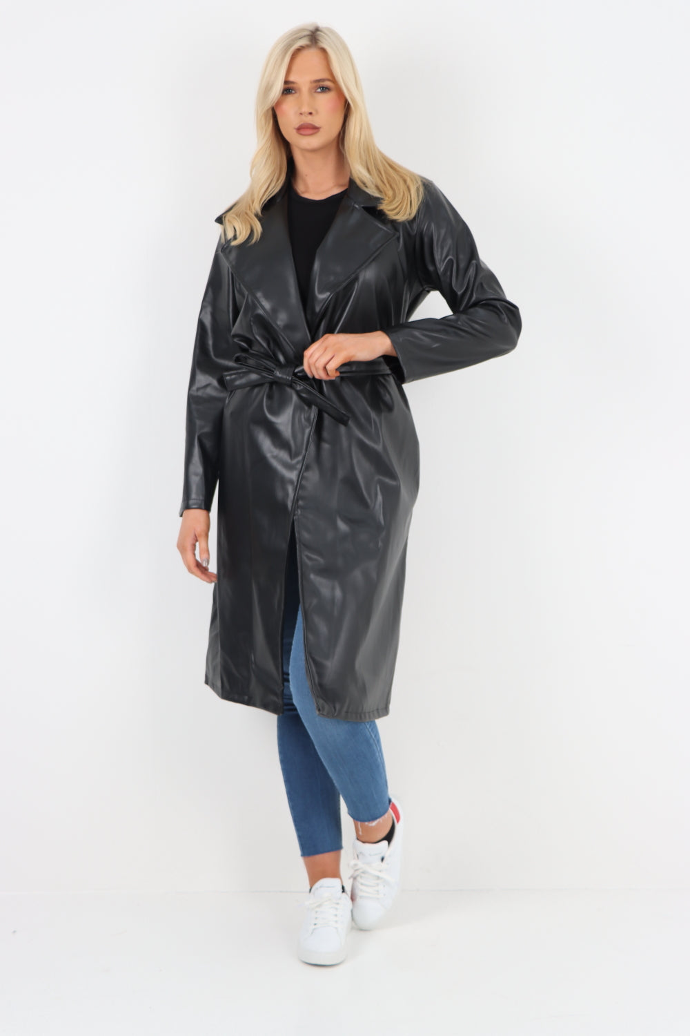 PU Faux Leather Longline Waterfall Coat