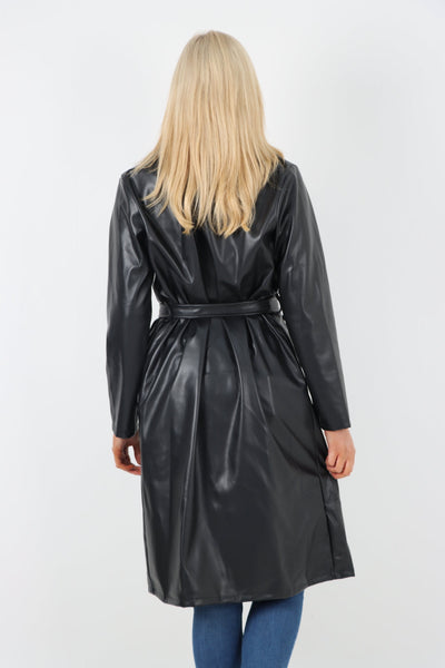 PU Faux Leather Longline Waterfall Coat