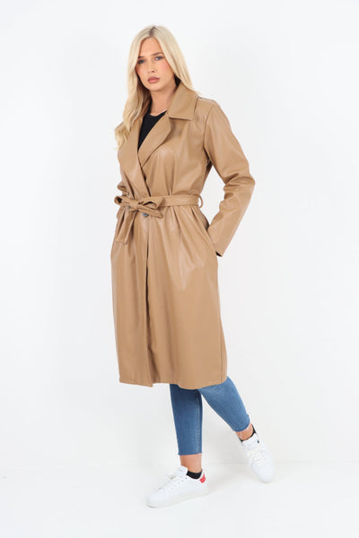 PU Faux Leather Longline Waterfall Coat