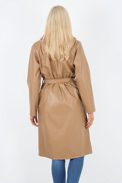 PU Faux Leather Longline Waterfall Coat