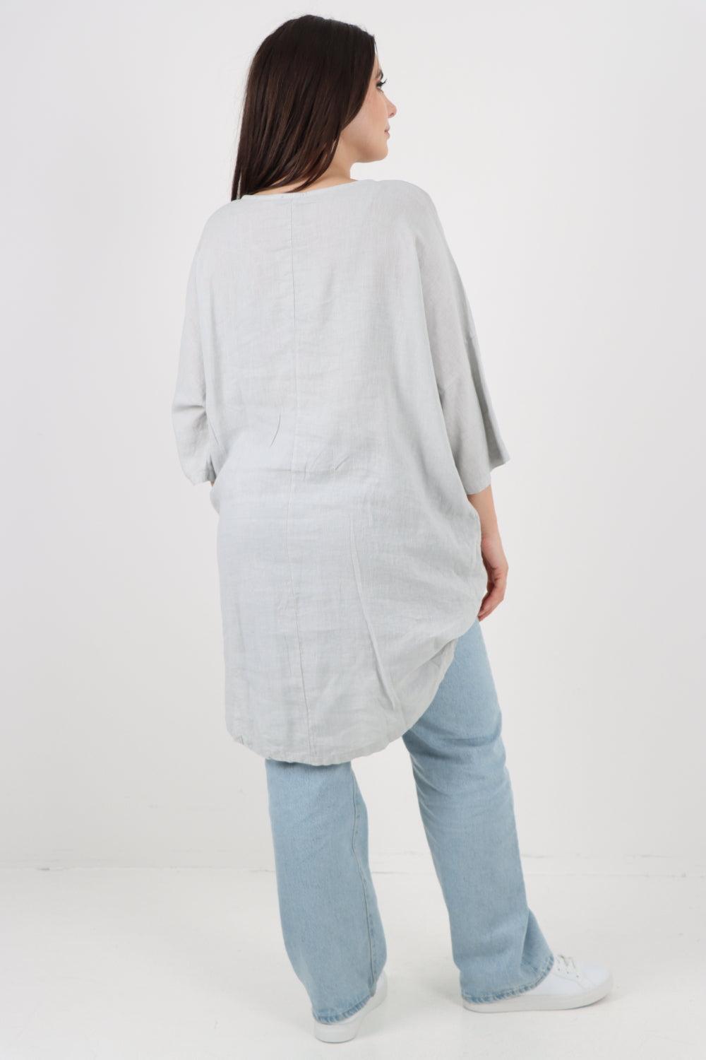 Front Button Down Dip Hem Linen Top - Lashra Fashion