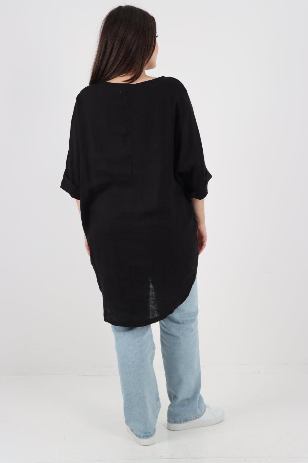 Front Button Down Dip Hem Linen Top - Lashra Fashion