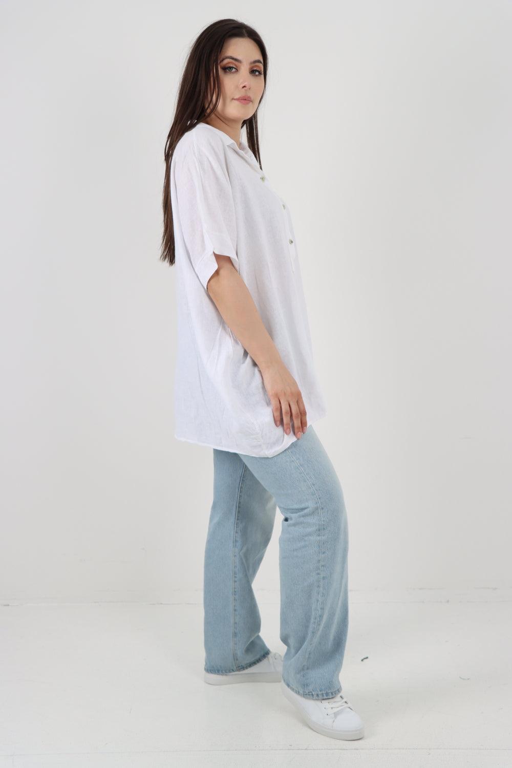 Mesh Net Pocket Linen Tunic Top - Lashra Fashion