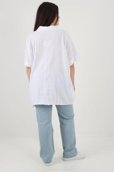 Mesh Net Pocket Linen Tunic Top - Lashra Fashion