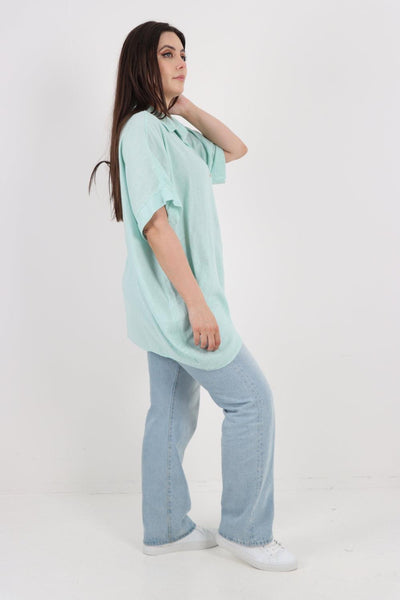 Mesh Net Pocket Linen Tunic Top - Lashra Fashion