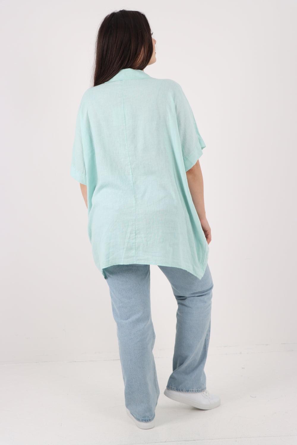 Mesh Net Pocket Linen Tunic Top - Lashra Fashion