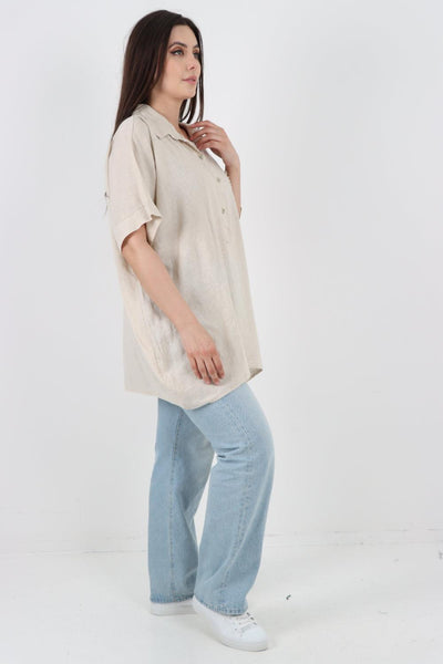 Mesh Net Pocket Linen Tunic Top - Lashra Fashion