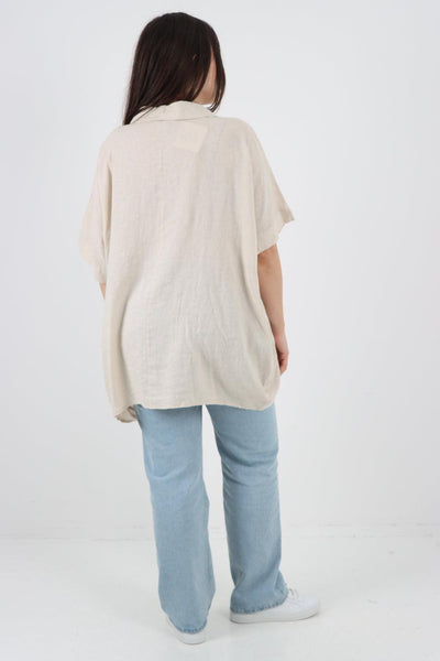 Mesh Net Pocket Linen Tunic Top - Lashra Fashion