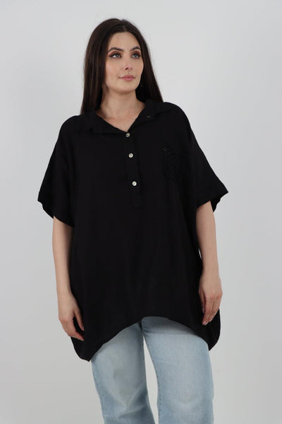 Mesh Net Pocket Linen Tunic Top - Lashra Fashion