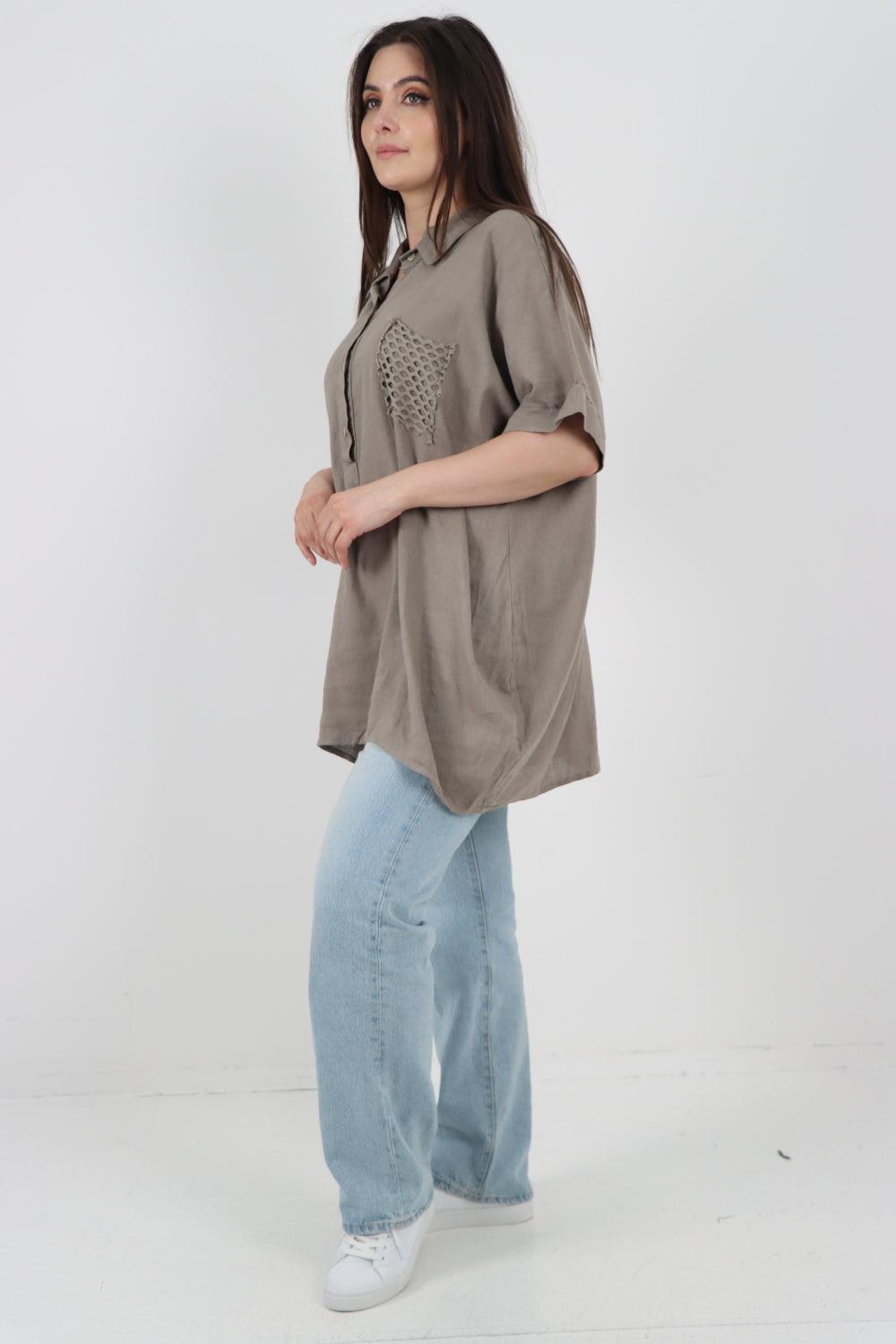 Mesh Net Pocket Linen Tunic Top - Lashra Fashion