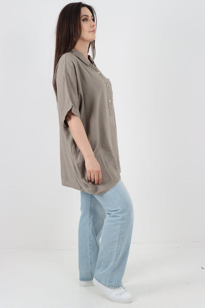 Mesh Net Pocket Linen Tunic Top - Lashra Fashion