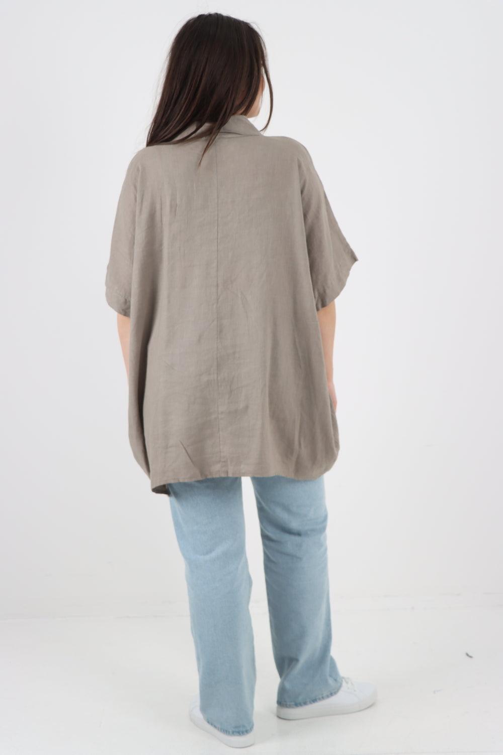 Mesh Net Pocket Linen Tunic Top - Lashra Fashion