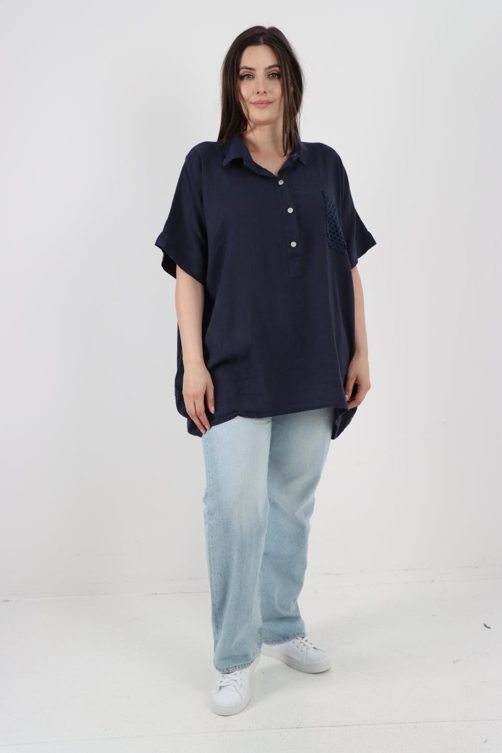 Mesh Net Pocket Linen Tunic Top - Lashra Fashion