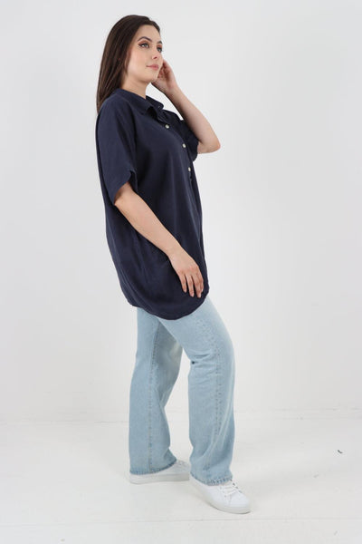 Mesh Net Pocket Linen Tunic Top - Lashra Fashion