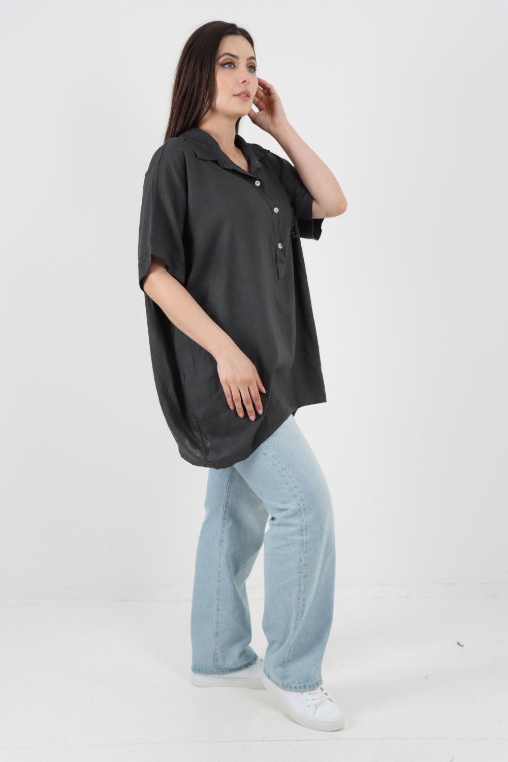 Mesh Net Pocket Linen Tunic Top - Lashra Fashion