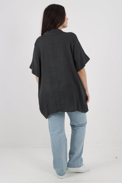 Mesh Net Pocket Linen Tunic Top - Lashra Fashion