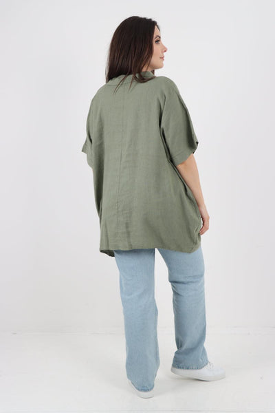 Mesh Net Pocket Linen Tunic Top - Lashra Fashion