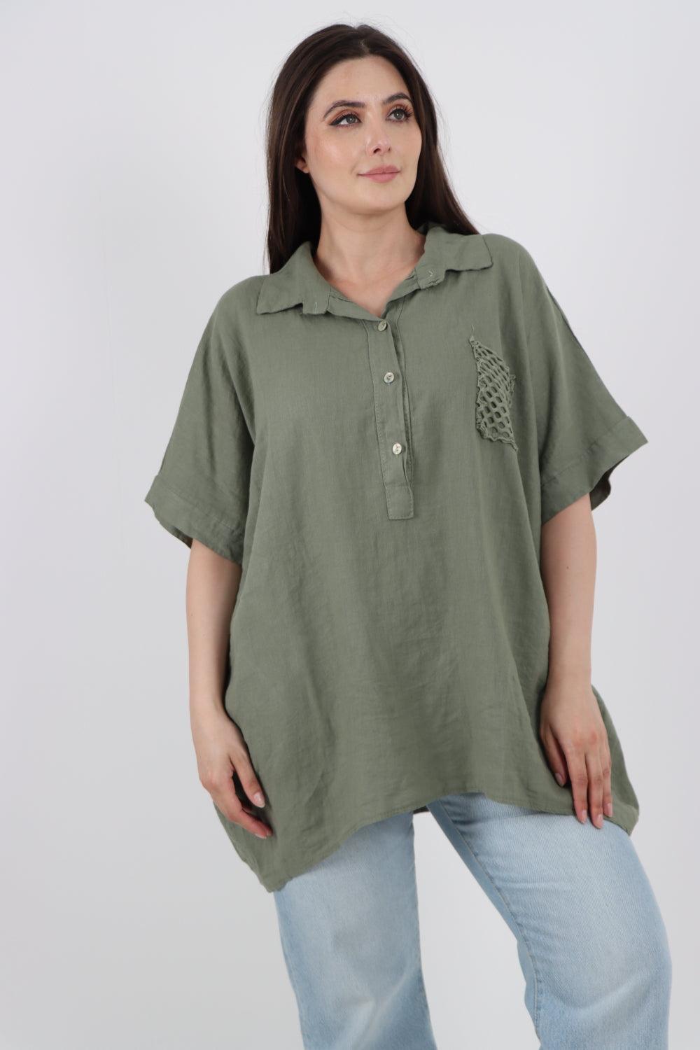 Mesh Net Pocket Linen Tunic Top - Lashra Fashion