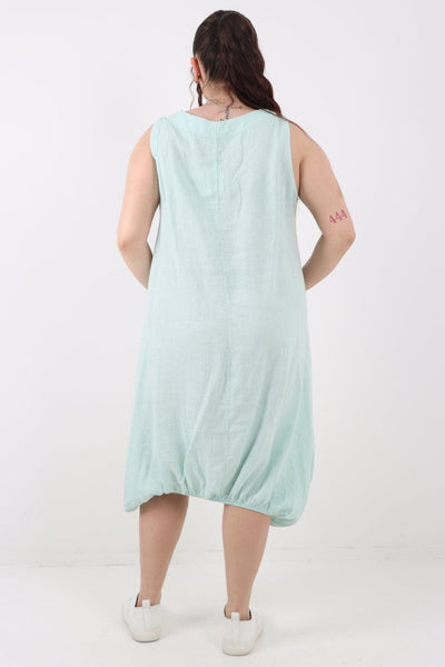 Button Pockets Linen Vest Midi Dress - Lashra Fashion