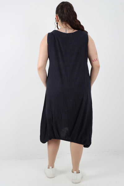 Button Pockets Linen Vest Midi Dress - Lashra Fashion