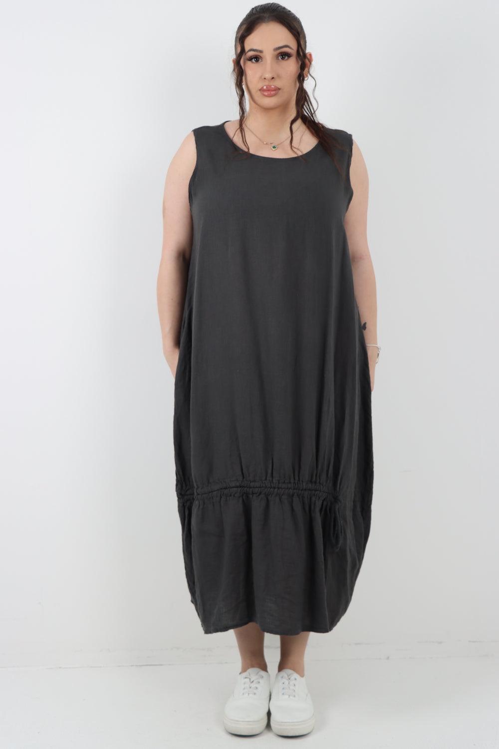 Oversized Blend Pull Tie Cocoon Vest Dress - Lashra Fashion