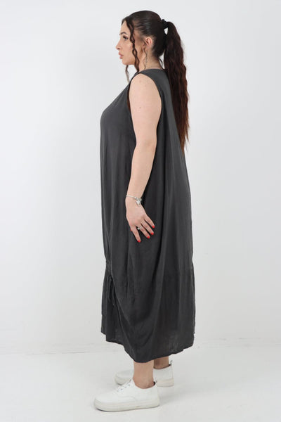 Oversized Blend Pull Tie Cocoon Vest Dress - Lashra Fashion