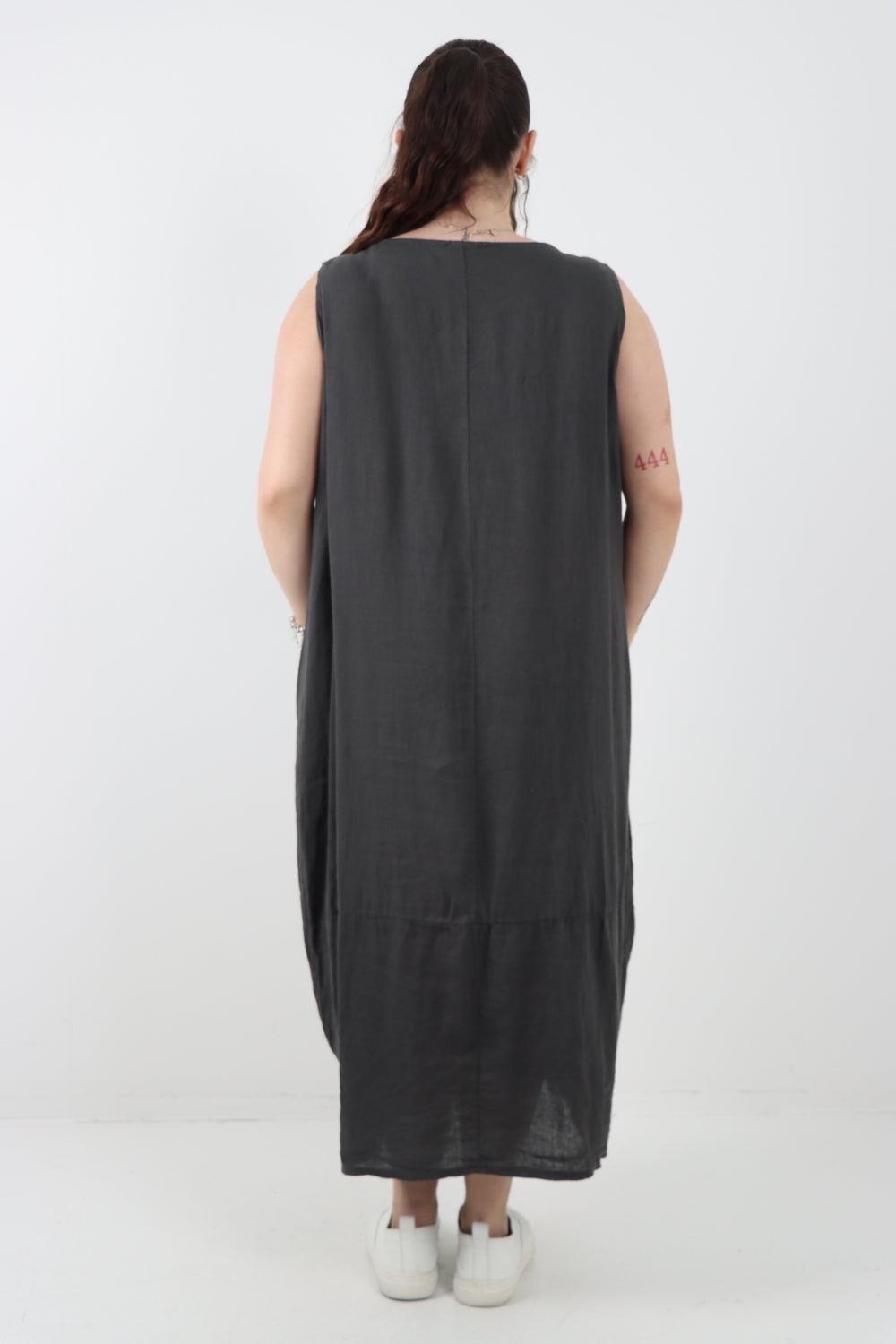 Oversized Blend Pull Tie Cocoon Vest Dress - Lashra Fashion