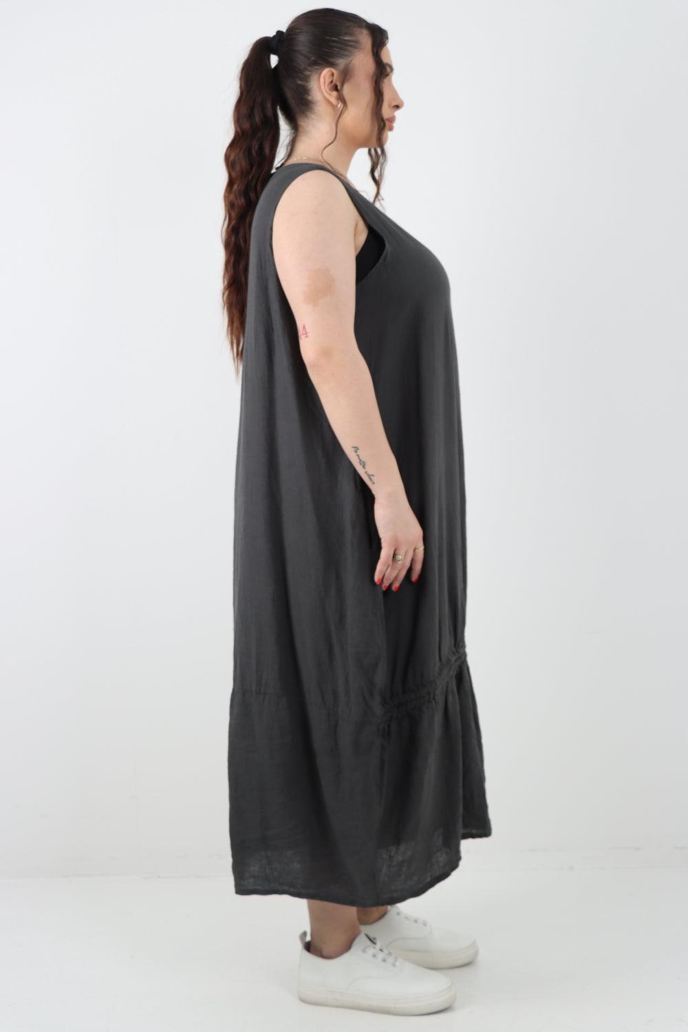 Oversized Blend Pull Tie Cocoon Vest Dress - Lashra Fashion