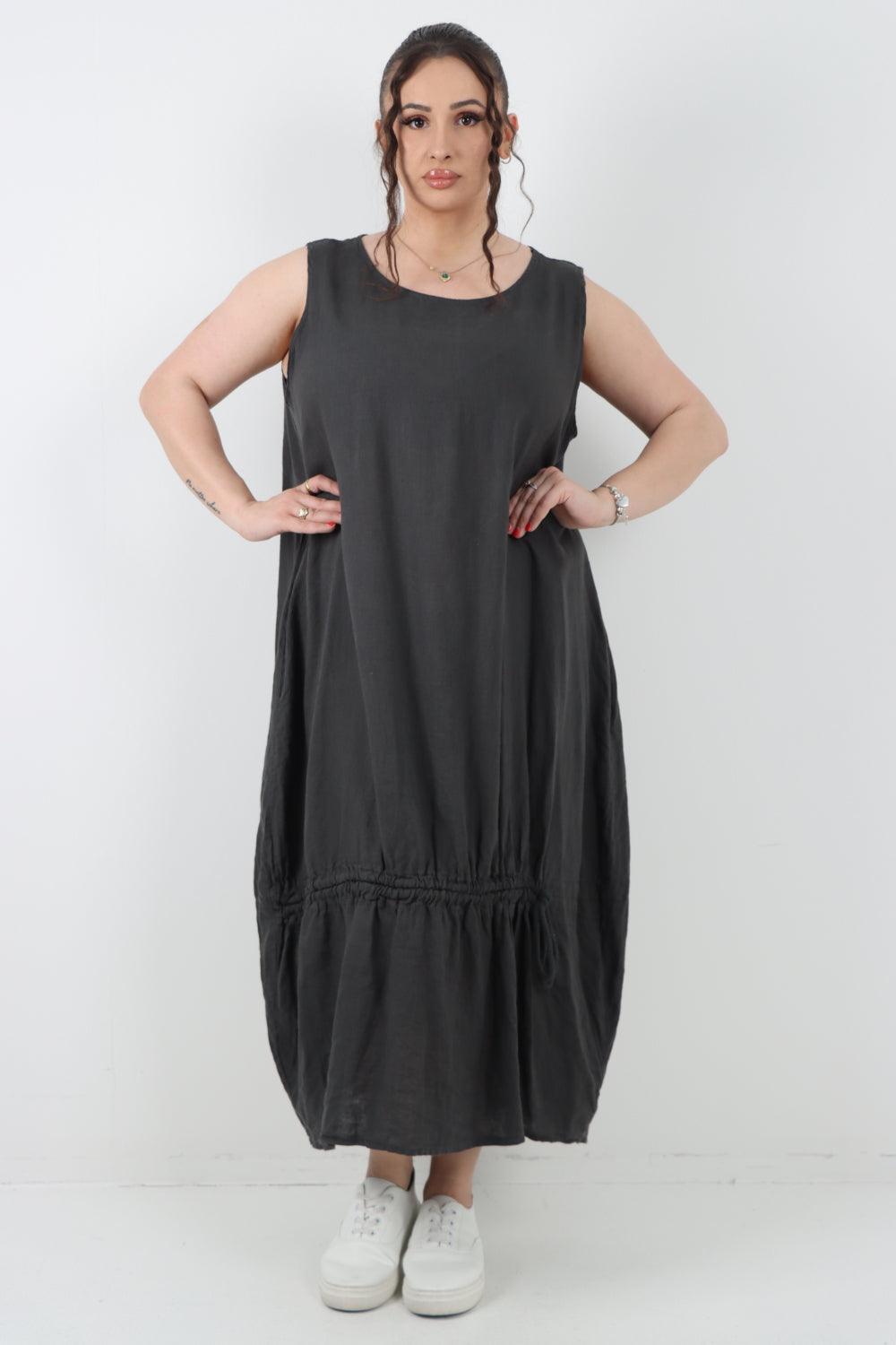 Oversized Blend Pull Tie Cocoon Vest Dress - Lashra Fashion