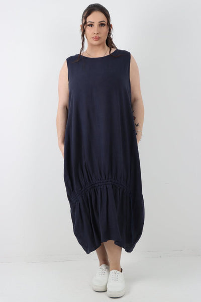 Oversized Blend Pull Tie Cocoon Vest Dress - Lashra Fashion