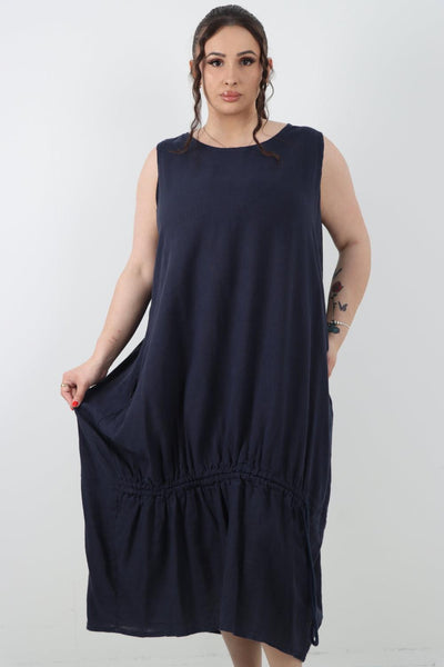 Oversized Blend Pull Tie Cocoon Vest Dress - Lashra Fashion