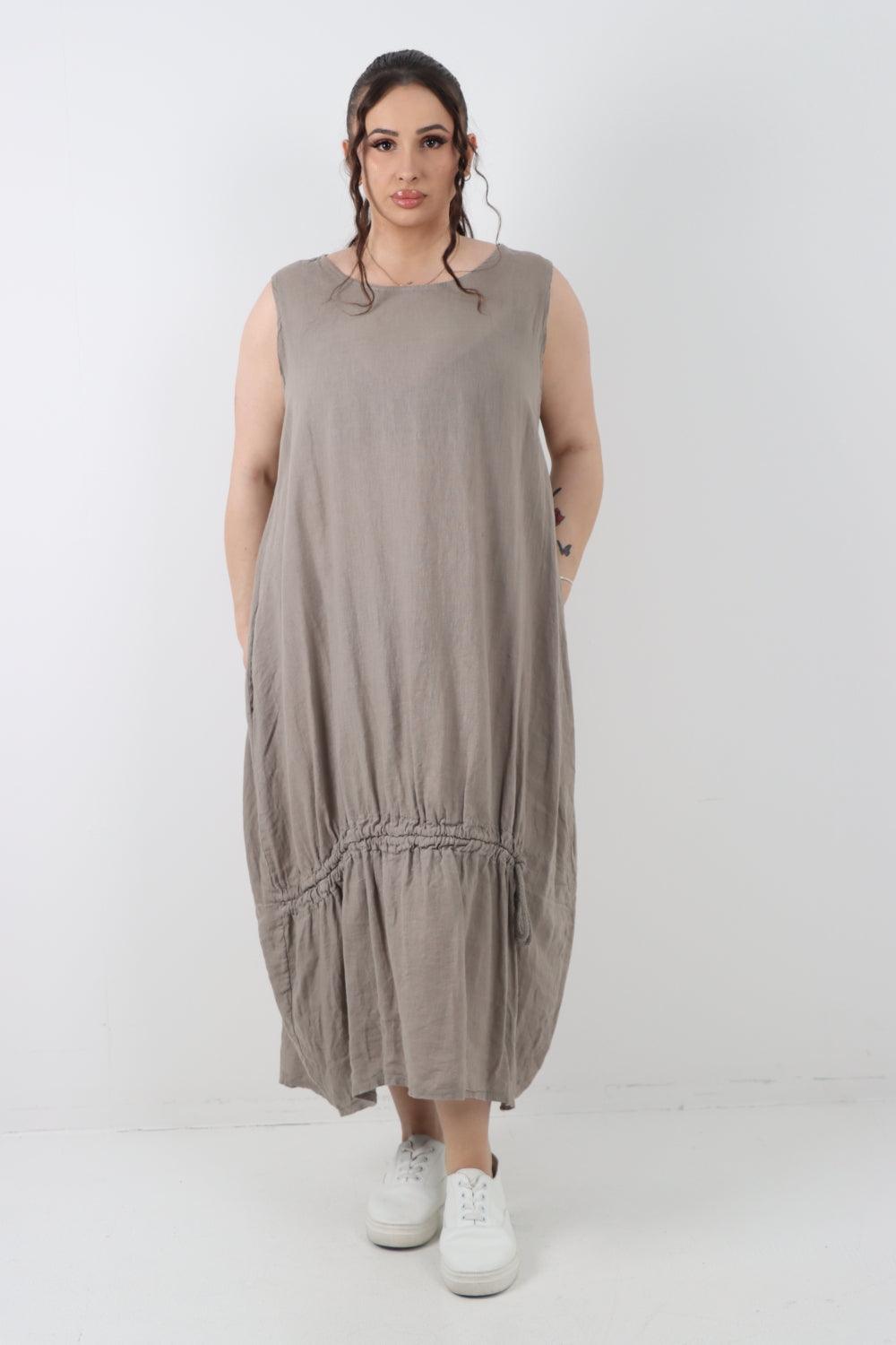 Oversized Blend Pull Tie Cocoon Vest Dress - Lashra Fashion