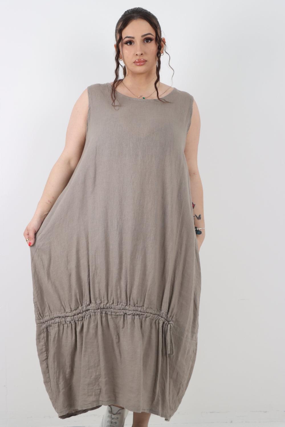 Oversized Blend Pull Tie Cocoon Vest Dress - Lashra Fashion