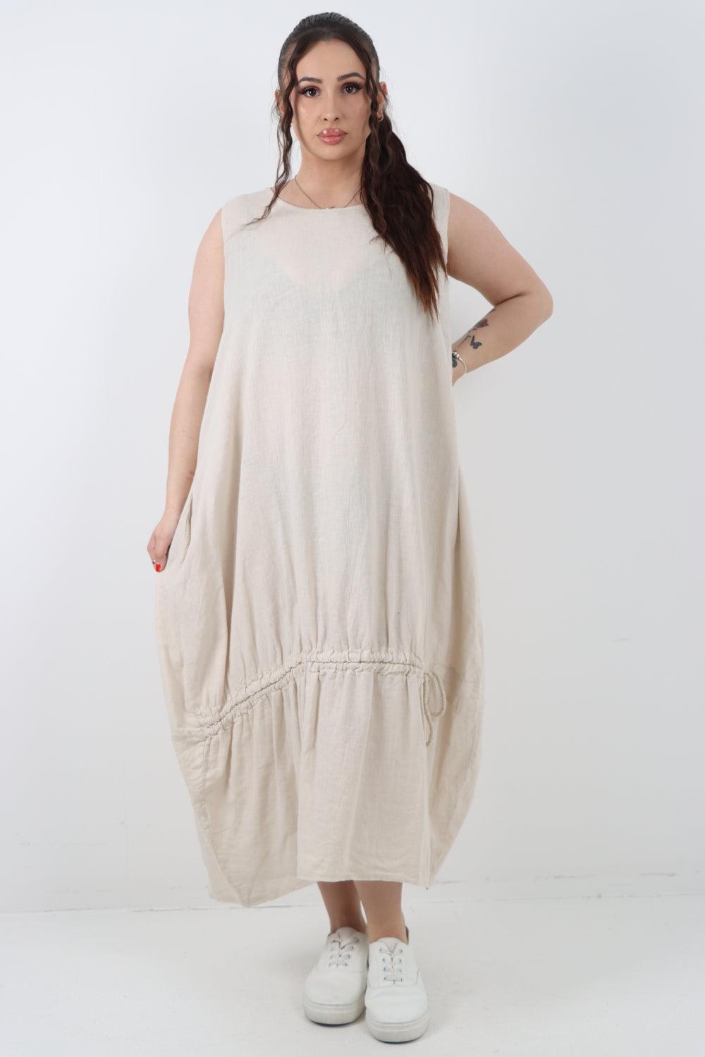 Oversized Blend Pull Tie Cocoon Vest Dress - Lashra Fashion