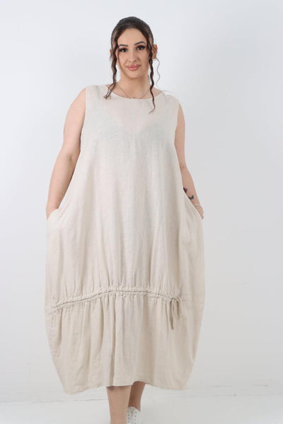 Oversized Blend Pull Tie Cocoon Vest Dress - Lashra Fashion