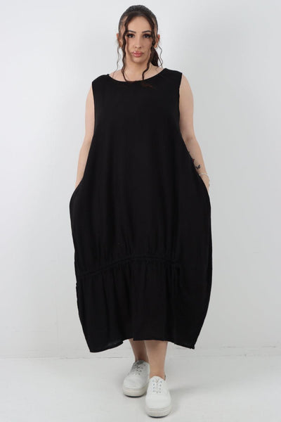 Oversized Blend Pull Tie Cocoon Vest Dress - Lashra Fashion