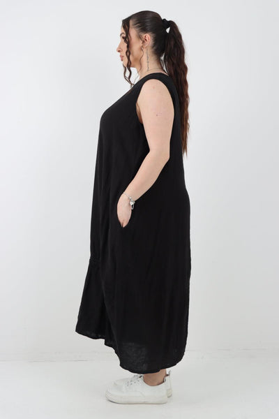 Oversized Blend Pull Tie Cocoon Vest Dress - Lashra Fashion