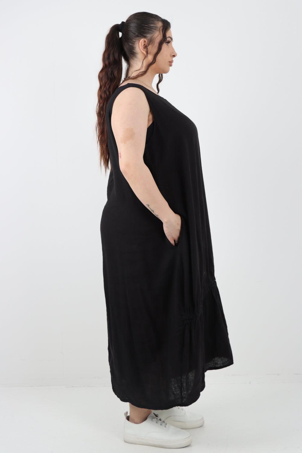 Oversized Blend Pull Tie Cocoon Vest Dress - Lashra Fashion