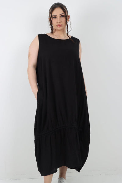 Oversized Blend Pull Tie Cocoon Vest Dress - Lashra Fashion