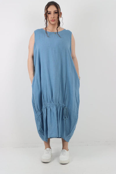 Oversized Blend Pull Tie Cocoon Vest Dress - Lashra Fashion