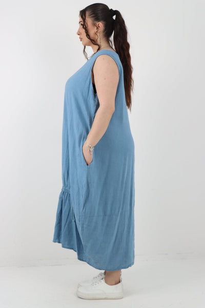 Oversized Blend Pull Tie Cocoon Vest Dress - Lashra Fashion