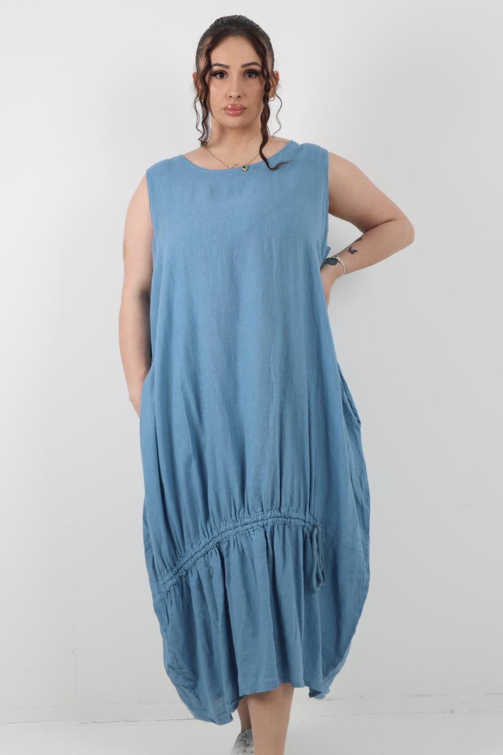 Oversized Blend Pull Tie Cocoon Vest Dress - Lashra Fashion