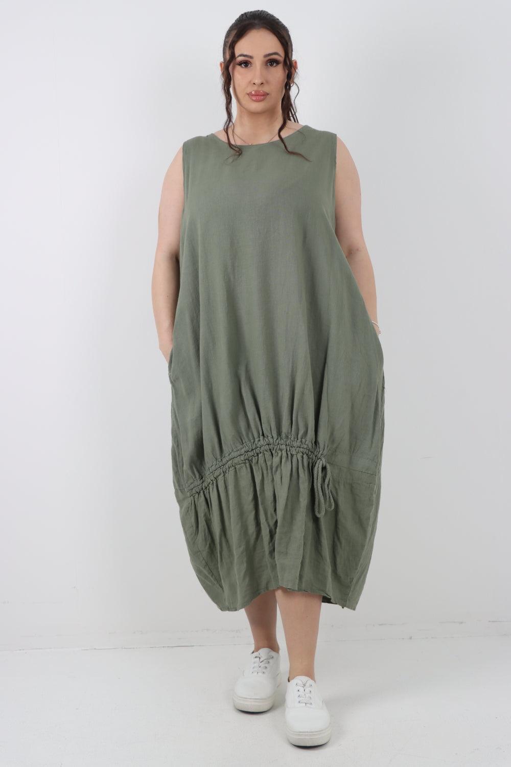 Oversized Blend Pull Tie Cocoon Vest Dress - Lashra Fashion