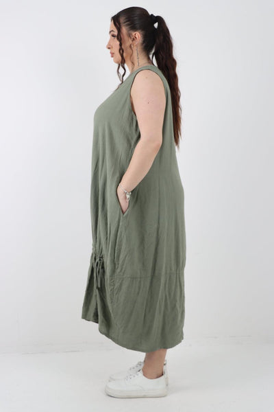 Oversized Blend Pull Tie Cocoon Vest Dress - Lashra Fashion