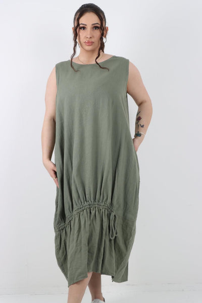 Oversized Blend Pull Tie Cocoon Vest Dress - Lashra Fashion