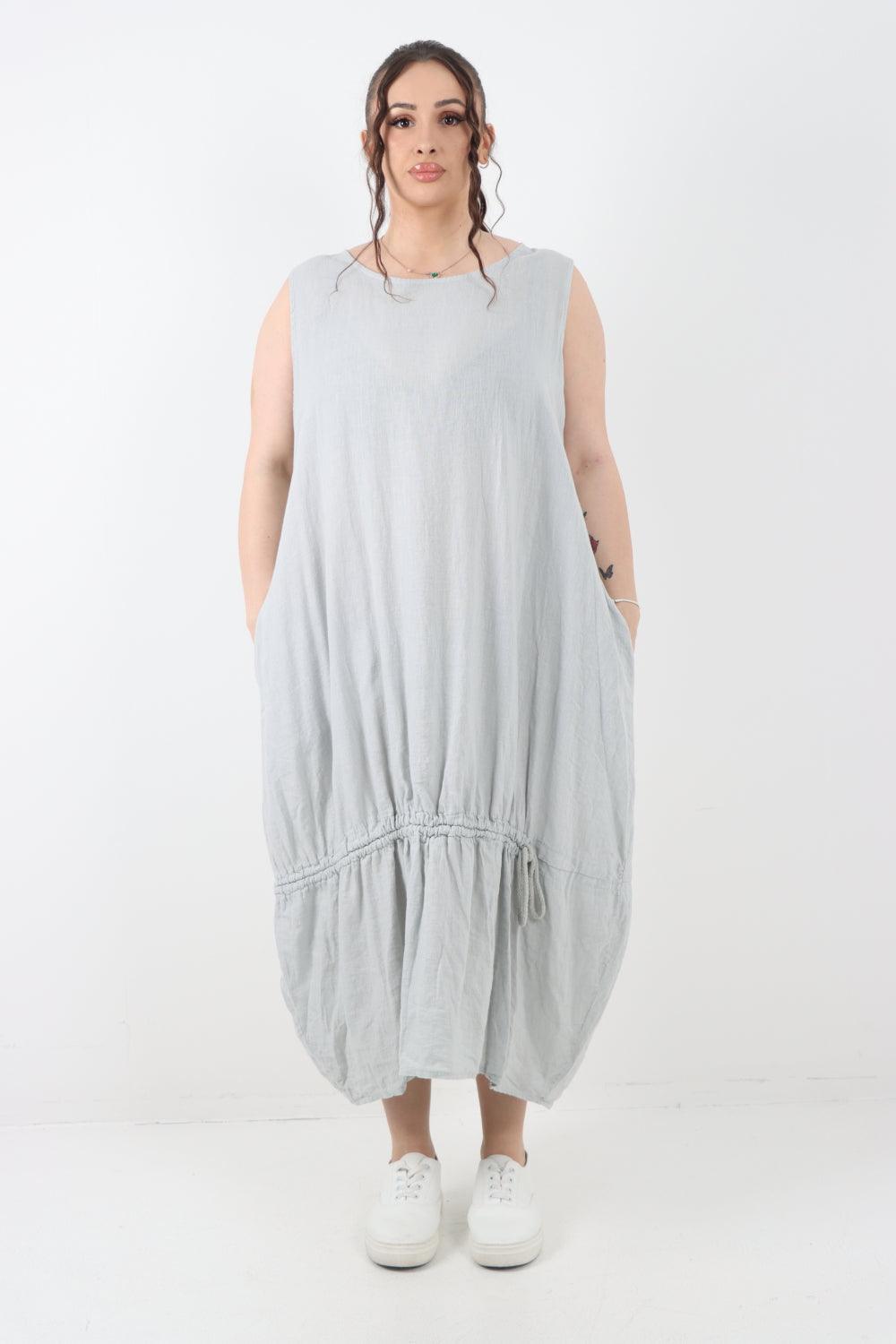 Oversized Blend Pull Tie Cocoon Vest Dress - Lashra Fashion