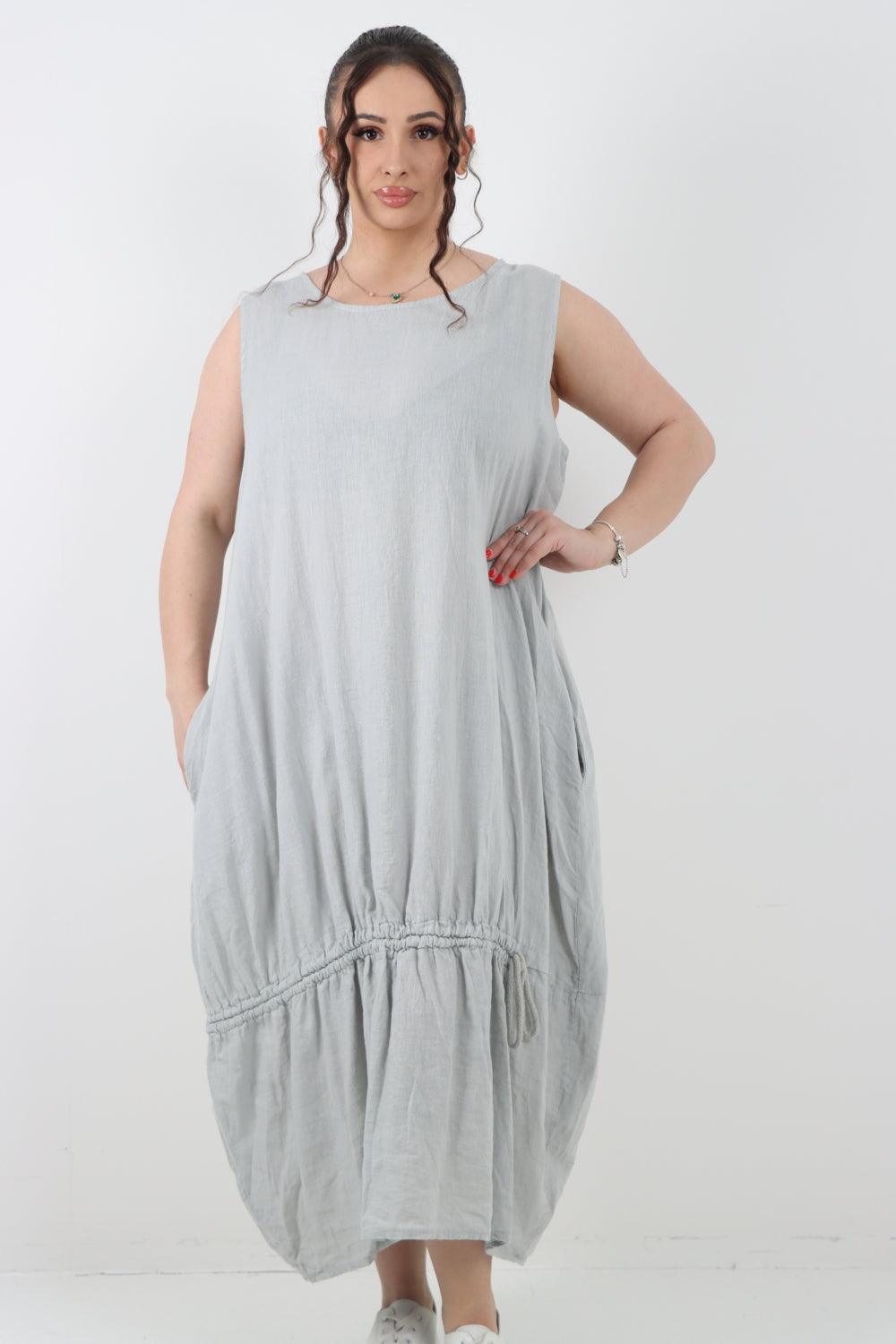 Oversized Blend Pull Tie Cocoon Vest Dress - Lashra Fashion